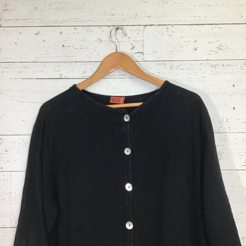 Oh My Gauze! Black Button Up Long Tunic Style Top Lagenlook Size 1 US 6-10 - Picture 3 of 8